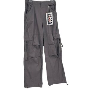 YMI Women’s MID RISE ALL DAY CARGO PANTS Gray COTTON NWT size S Drawstring hem